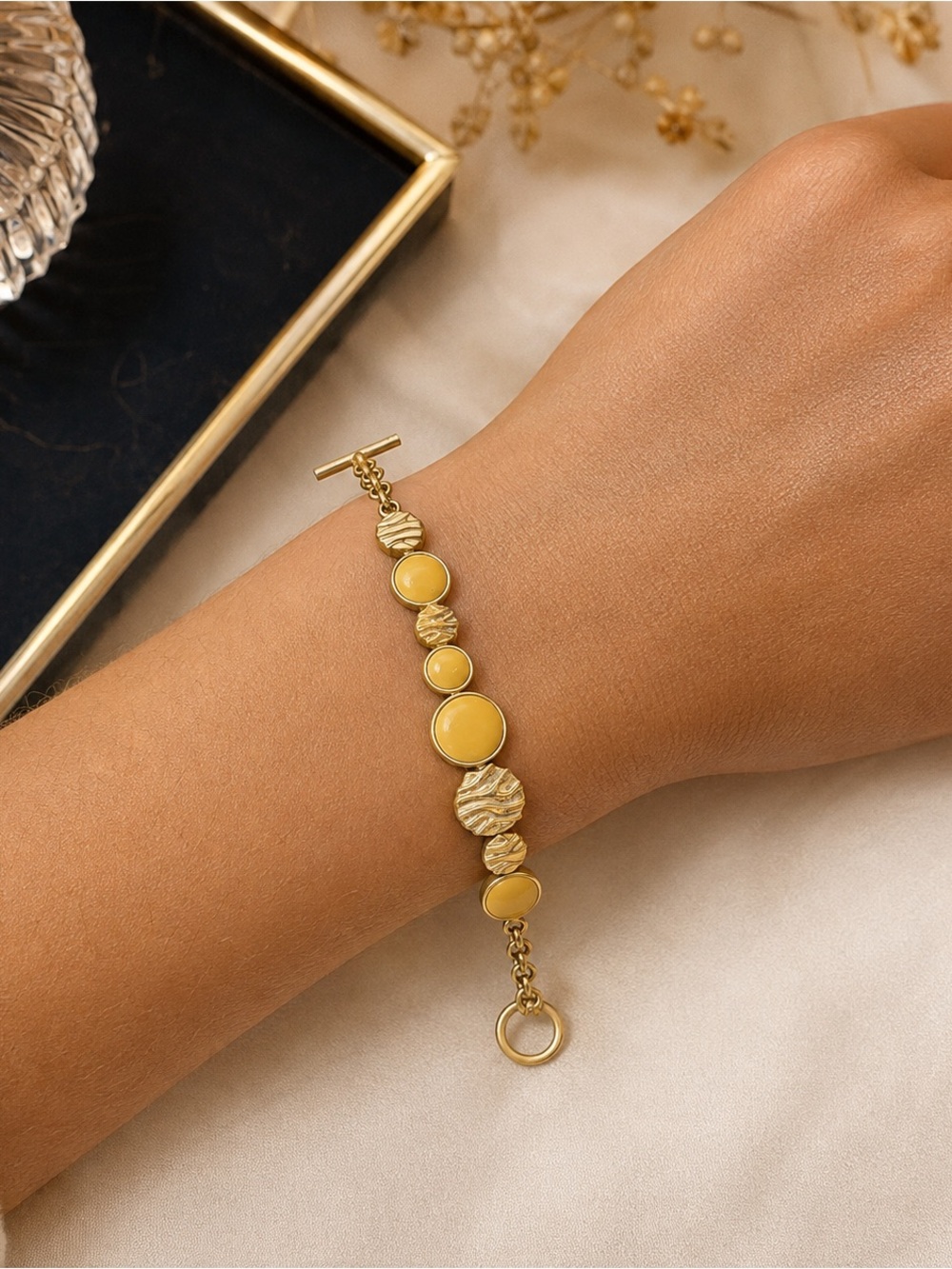 Kenneth Cole New York Gold Bracelet with Yellow Stone Discs